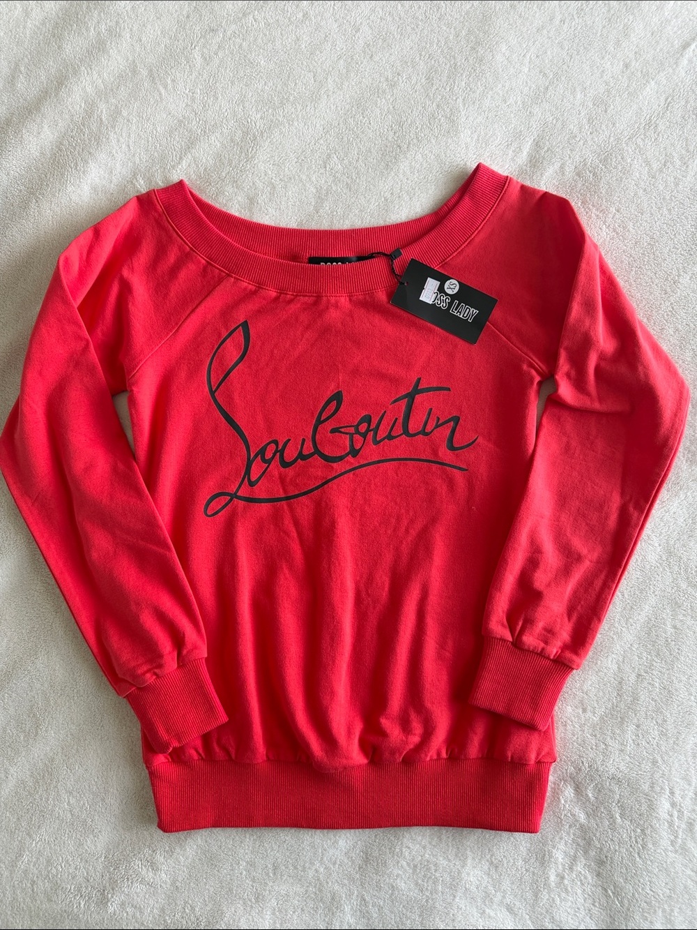 NWT BOSS LADY LOUBOUTIN BOATNECK SWEATER RED SIZE XS